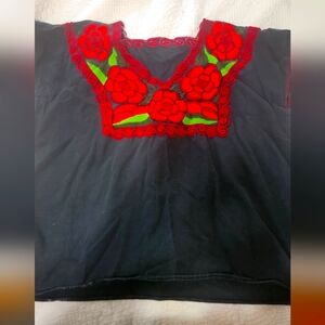 Embroidered Black and Red Women's Top